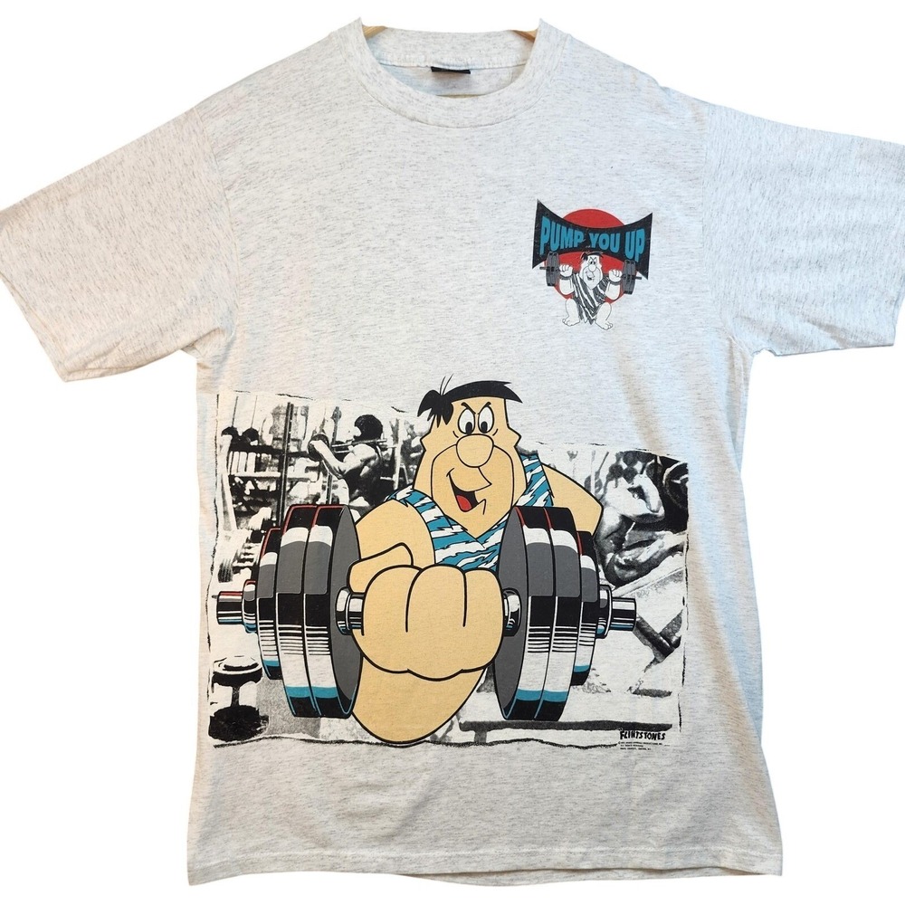Vintage 1991 Flintstones Fred Flintstone Pump You Up T-Shirt Mens XL Grey